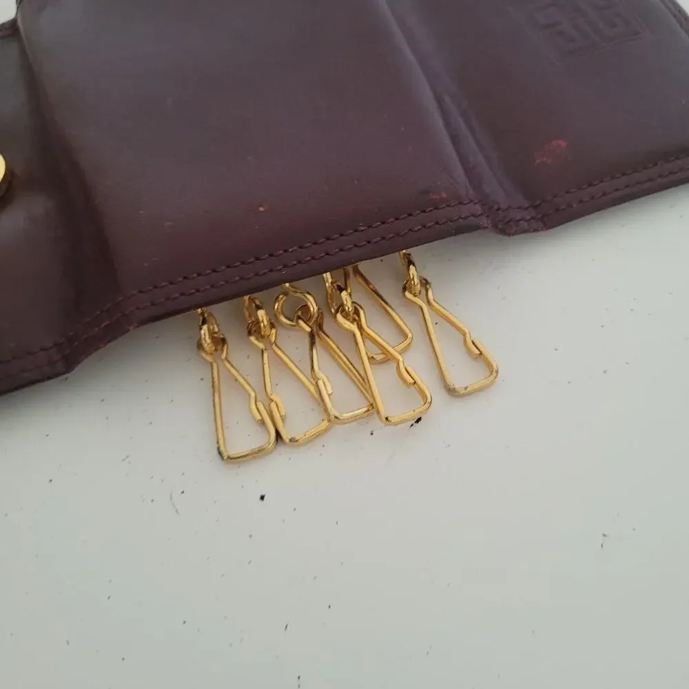 Givenchy 6 Key‎ Hooks Holder Case Wallet Red Burgundy Small Logo Leather Vintage